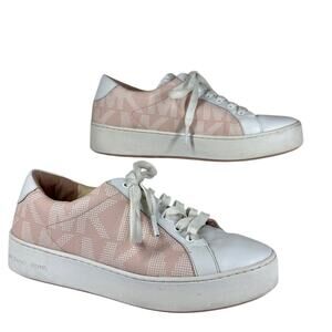 Michael Michael Kors Poppy Lace-Up Sneakers Pink White Size 10 Designer Leather
